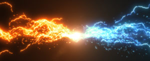 Fire and Ice. Thunder and electric style with spark concept design on black background